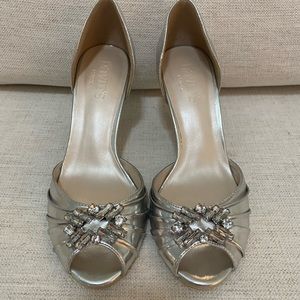 David's Bridal silver peep toe heels